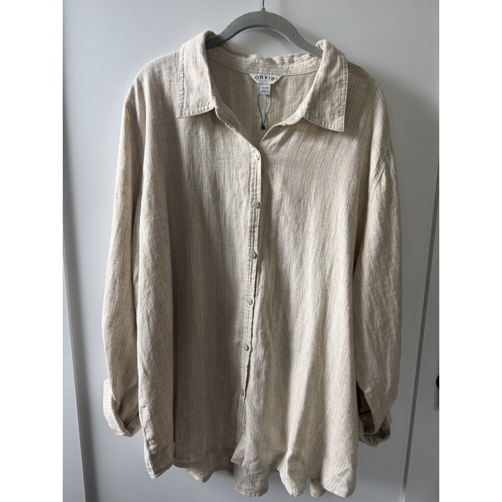 Orvis Women’s Button Down Shirt XXL Beige Linen Blend Lightweight